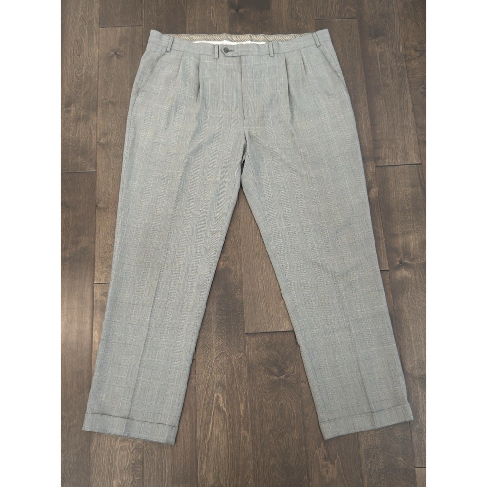 Ralph Lauren Pleated Dress Pants Men's Size 42X32 Grey Glen Plaid Straight‎ Leg